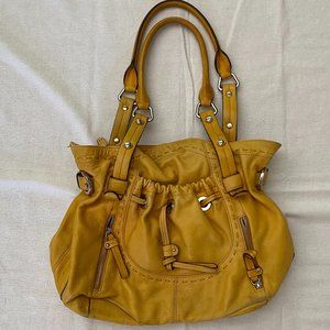 B Makowsky Mustard Yellow Leather Handbag Tote Satchel